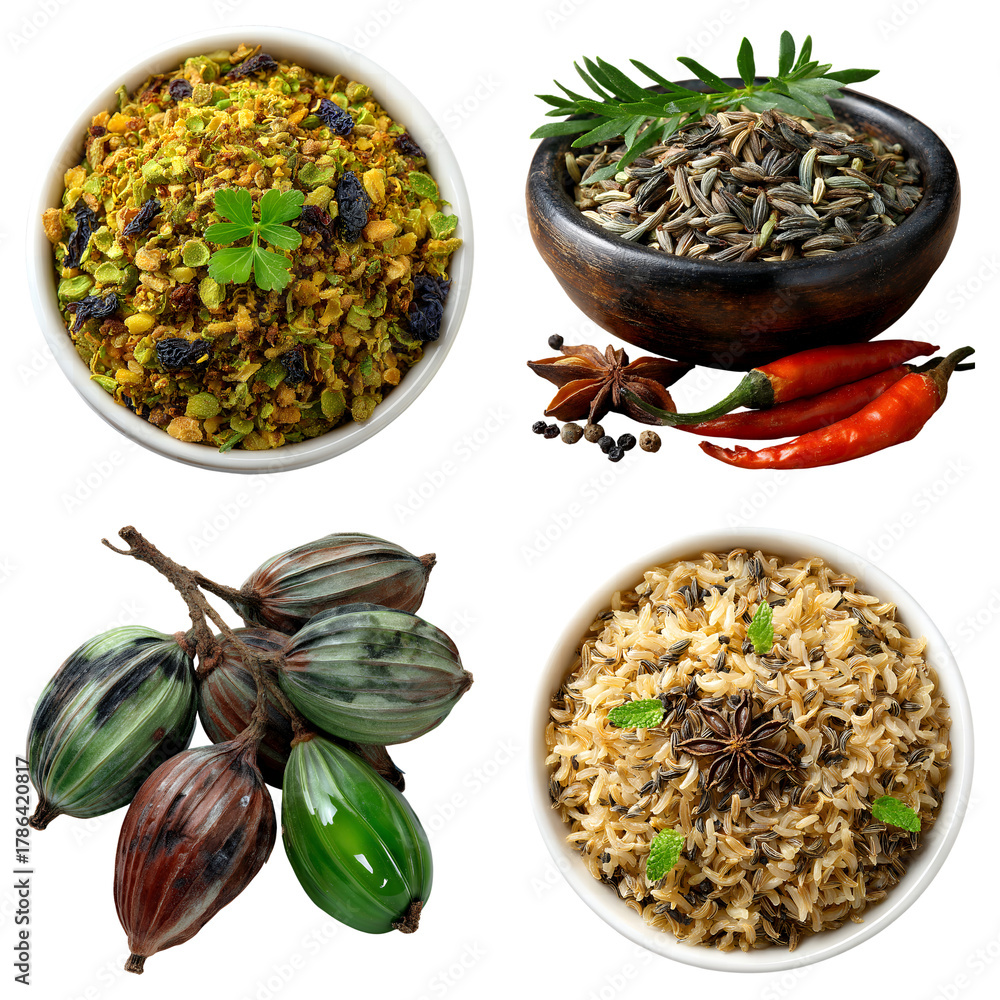 Fototapeta premium A vibrant collection of diverse culinary ingredients and dishes. isolated on transparent background