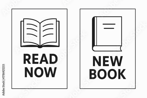 Minimal Book Banners. Readers. Two vertical A6 banners with safe margins, centered composition, no elements touching edges, flat vector design, black and