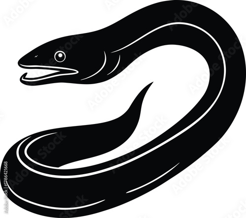 Black silhouette of an eel on a white background fish
