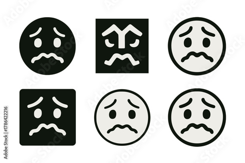 Anxious Expression Logos. Anxious expression. Set Logo of Anxious expression: quivering lips and brows. harmonious logo variations of the same emblematic