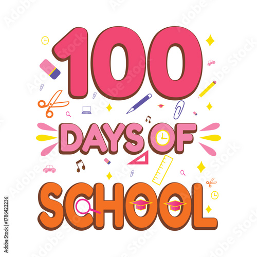 Celebration of 100 days of school with colorful graphics
