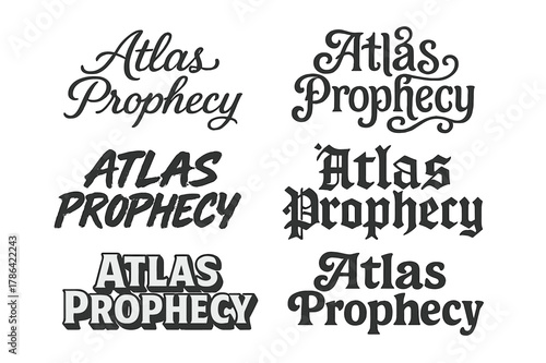 Atlas Prophecy Variations. Atlas Prophecy. Set lettering. harmonious lettering variations of the same emblematic concept, each with different