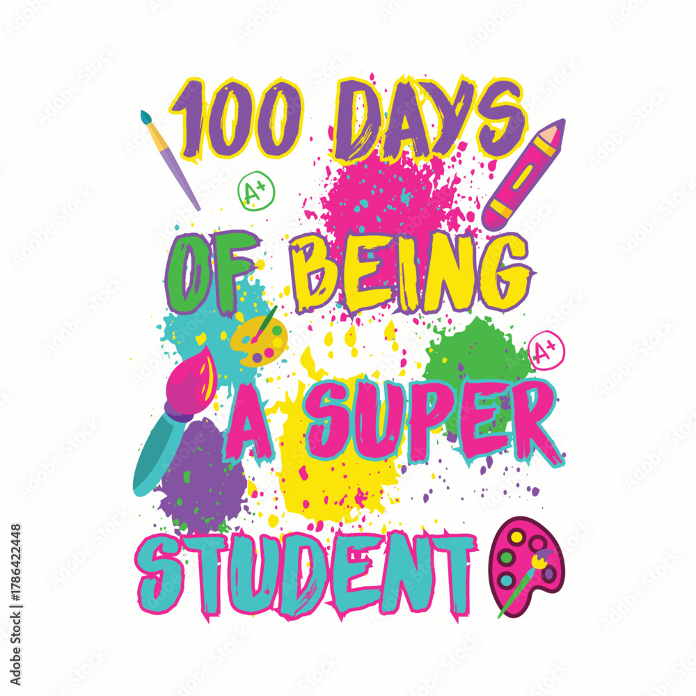 Fototapeta premium Celebration of 100 days of school with colorful elements