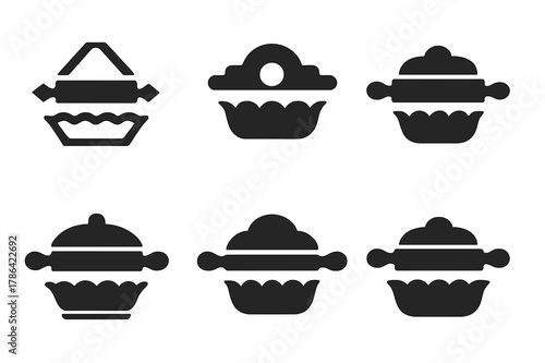 Homemade Baking Logos. Homemade baking. Set Logo of Homemade baking: rolling pin with pie pan. harmonious logo variations of the same emblematic concept, each
