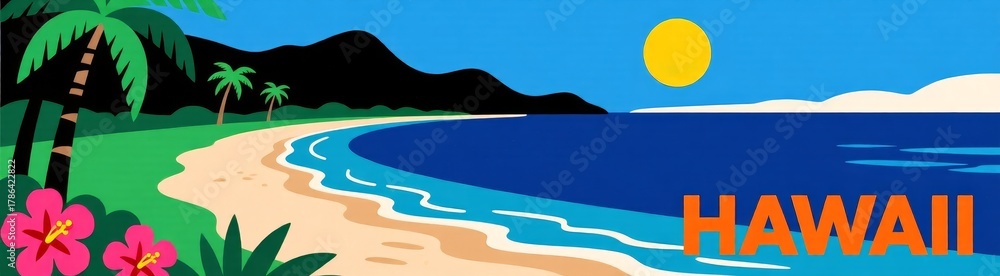 Fototapeta premium Hawaiian coastline illustration with curved horizon