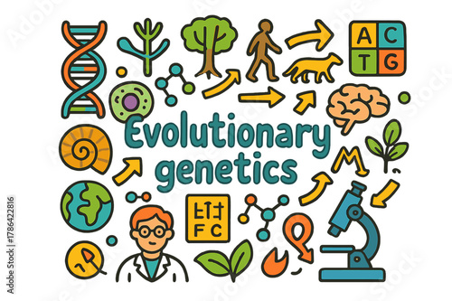 Evolutionary Genetics Doodle. Evolutionary genetics. Hand-drawn doodle illustration of Evolutionary genetics.
