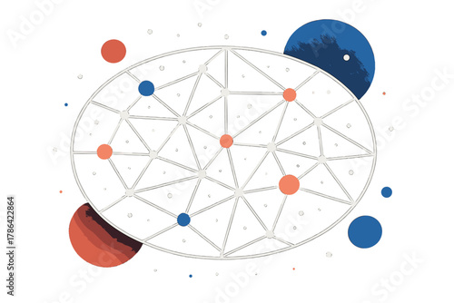 Cosmic Structure Illustration. Cosmic structure. Abstract interconnected lines and dots forming the shape of