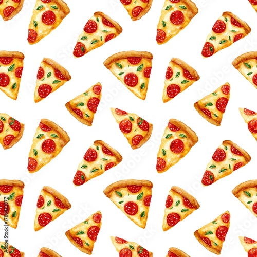 Colorful Pizza Seamless Pattern on White Background