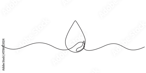 Continuous one line drawing of blood drop on transparent background, blood drop icon single line drawing, continuous line art drawing of blood drop, One line drawing of water drop. Vector illustration