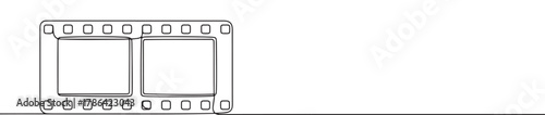 Continuous line drawing of a film strip, symbolizing cinema, photography, and vintage media, isolated on a white background