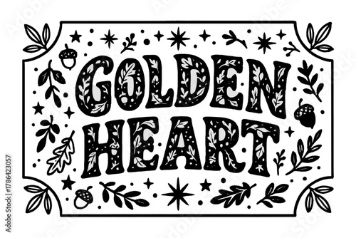 Golden Heart Typography. Golden Heart ? Decorative Display Lettering: arched playful letters filled with leaf