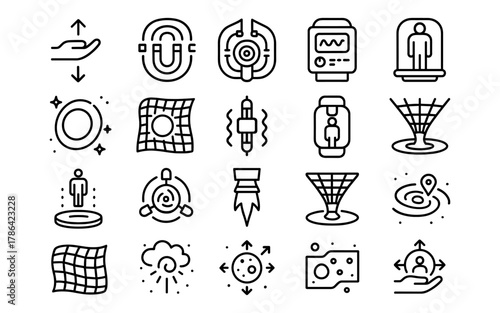 Futuristic linear technology icons representing modern digital innovations