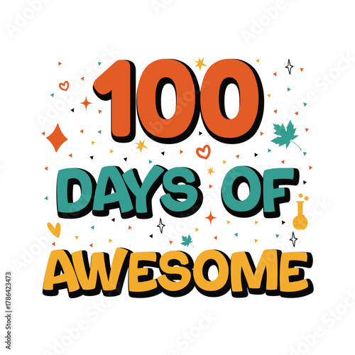 Happy 100 days of school celebration design with colorful elements