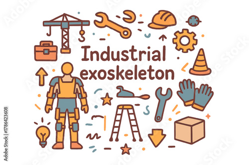 Industrial Exoskeleton Doodle. Industrial exoskeleton. Hand-drawn doodle illustration of industrial