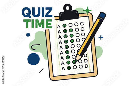 Playful Quiz Scene. Clipboard with quiz answer sheet. A neat clipboard holds a multiple-choice answer sheet