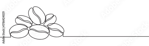 Continuous one line drawing of a small pile or cluster of coffee beans, representing abundance, fresh roast, and coffee culture