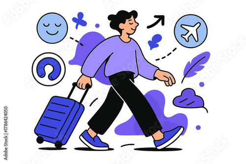 Effortless Travel Prep. Comfort and travel prep. Person wearing slip-on shoes and relaxed outfit; abstract