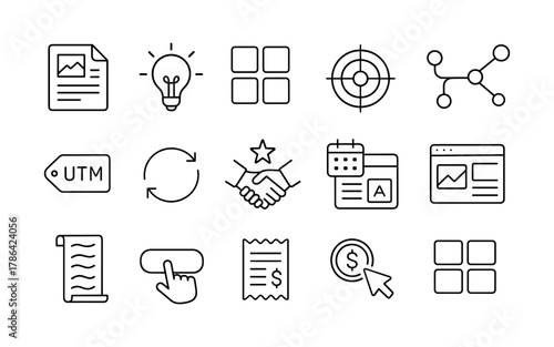 Minimalist set of business and marketing icons in linear style for digital media