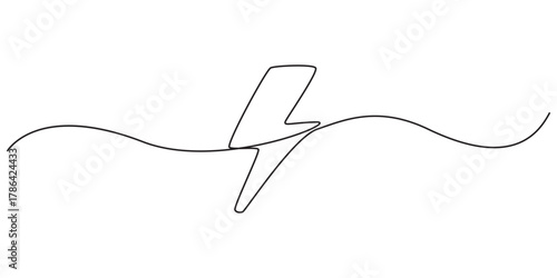 Lightning icon in continuous line drawing style. Line art of lightning bolt icon, Single Line Lightning Bolt Drawing, Minimalist Thunder Icon Illustration.