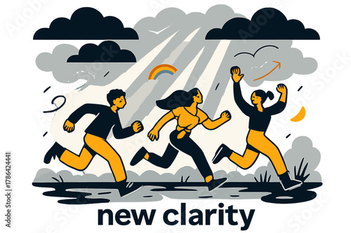 Sunny After Rain. Soft Light Rays ? After Rain. Clouds part; narrow beams pierce mist above a wet field. A tiny rainbow arc glows faintly. Caption ?new