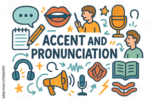 Accent and Pronunciation Doodle. Accent and pronunciation. Hand-drawn doodle illustration of accent and