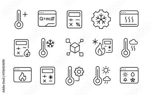 Temperature and mathematics icons for science and technology concepts