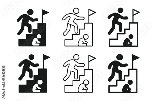 Progression Logos Grid. Learning to Embrace Failure as Part of Growth. Set Logo of Step-by-Step Progress: Filled silhouette, Minimal outline,
