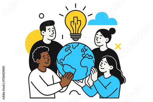 Global Unity Concepts. Social entrepreneurship and community-driven ideas. People from different backgrounds coming together, hands holding a globe,