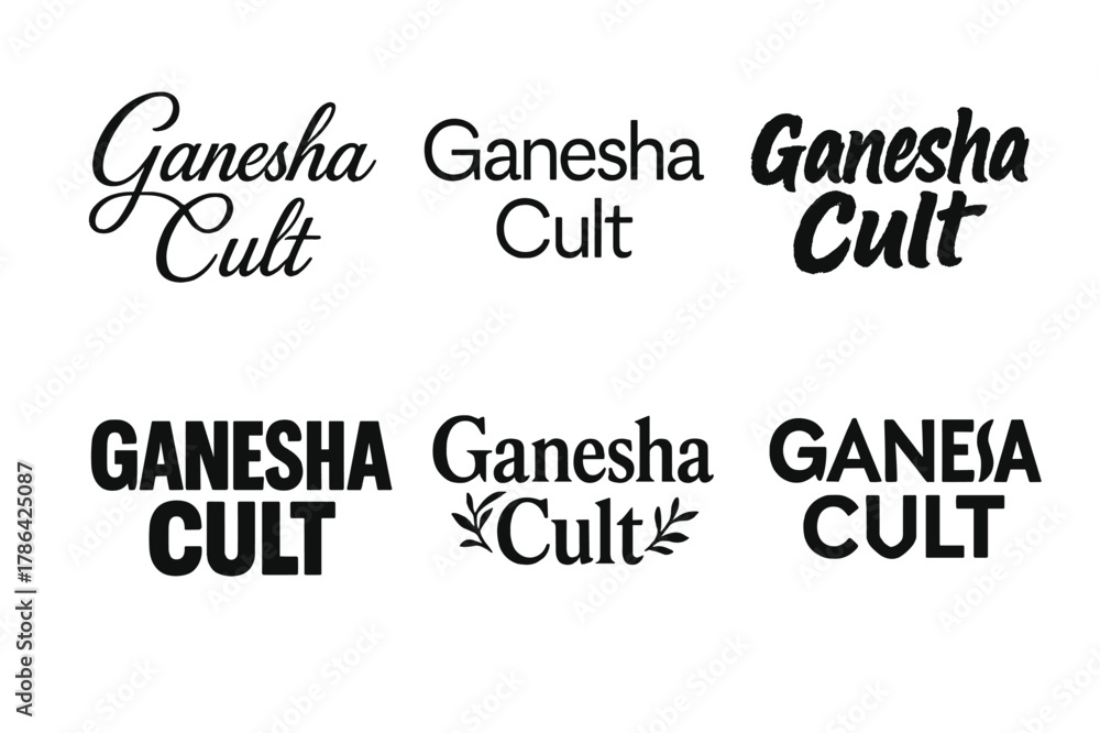 Fototapeta premium Ganesha Lettering Variations. Ganesha Cult. Set lettering. harmonious lettering variations of the same emblematic concept, each with different artistic