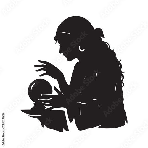a gypsy fortune teller looking at a crystal ball