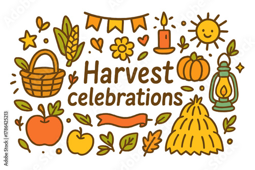Colorful Harvest Festivity. Harvest celebrations. Hand-drawn doodle illustration of harvest celebrations.