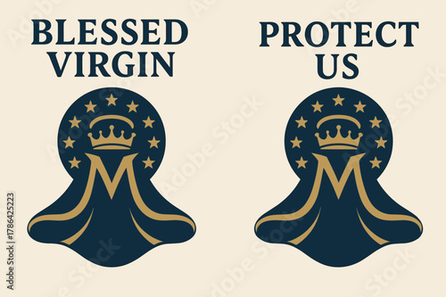 Marian Protection Banners. Marian Protection. Two vertical A6 banners with safe margins, centered composition, no elements touching edges, flat vector design,