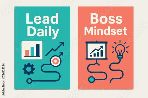 Modern A6 Leadership Banners. Lead daily. Two vertical A6 banners with safe margins, centered composition, no elements touching edges, modern, turquoise and