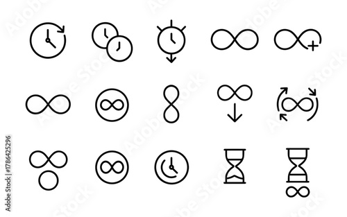 Minimalist time and infinity icons collection for modern design projects