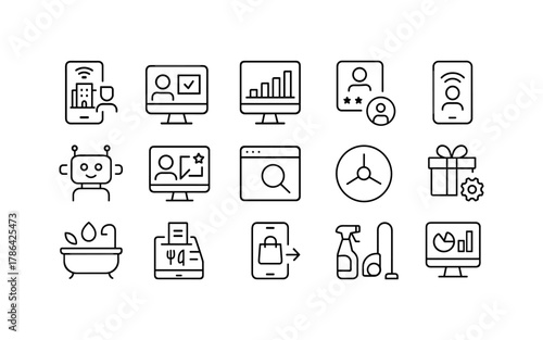 Line icons of modern technology and everyday objects for web and app design