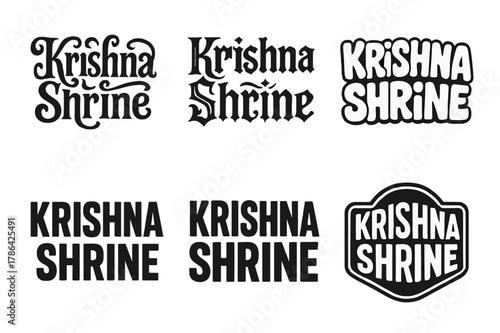 Krishna Shrine Lettering Grid. Krishna Shrine. Set lettering. harmonious lettering variations of the same emblematic concept, each with different artistic