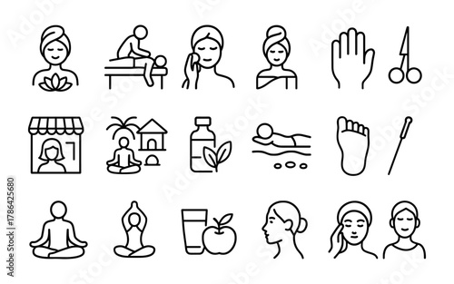 Minimalist spa and wellness icons set for self-care and relaxation themes