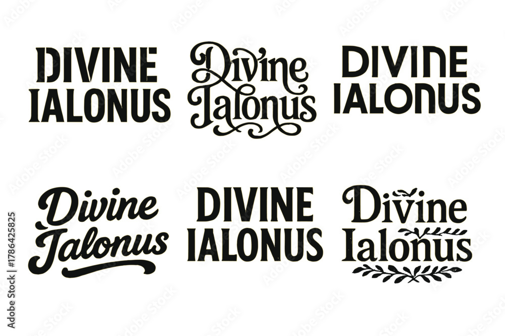 Fototapeta premium Ialonus Lettering Variations. Divine Ialonus. Set lettering. harmonious lettering variations of the same emblematic concept (Stencil-inspired urban lettering,