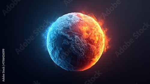 Fototapeta Naklejka Na Ścianę i Meble -  Planet Earth split between fire and ice