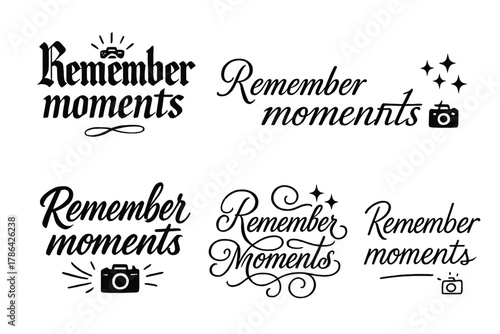 Remember Moments Styles. Remember moments. Create a calligraphy lettering illustration of the phrase: Remember