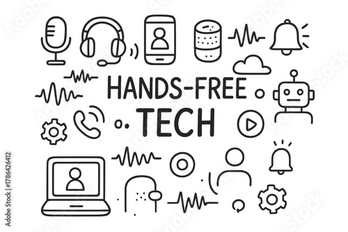 Hands-Free Tech Doodle. Hands-Free Tech. Hand-drawn doodle illustration of Hands-Free Tech. microphone,