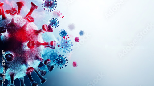 close up Microscopic Visualization of Viral Pathogens with Detailed Structures against white background with copy space for World Antimicrobial Resistance Awareness Week