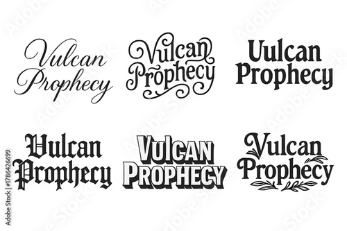 Vulcan Prophecy Typography. Vulcan Prophecy. Set lettering. harmonious lettering variations of the same emblematic concept, each with different artistic