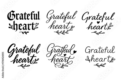 Grateful Heart Calligraphy. Grateful heart. Create a calligraphy lettering illustration of the phrase:
