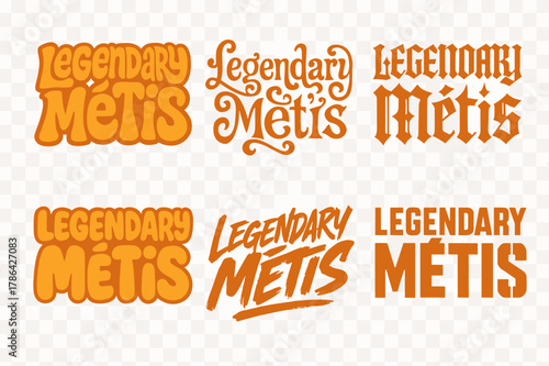 Legendary Metis Lettering Grid. Legendary Metis. Set lettering. harmonious lettering variations of the same emblematic concept (Funky cartoon-style lettering,