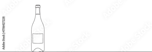 A continuous line drawing of a wine bottle with a blank label, highlighting its classic shape in a minimalist style against a white background