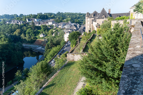 Fototapeta Naklejka Na Ścianę i Meble -  Walking in Uzerche, historical fortified royal patronage medieval town in Correse department, Nouvelle-Aquitaine, France, old houses and narrow streets