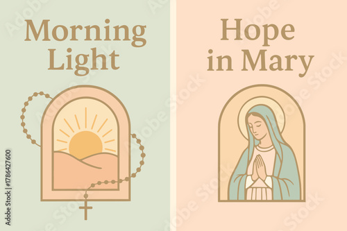 Dawn Chapel Banners. Dawn of Hope. Two vertical A6 banners with safe margins, centered composition, no elements touching edges, pastel, pastel mint and peach,