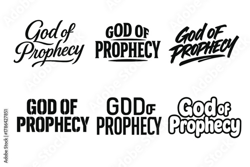 God of Prophecy Variations. God of Prophecy. Set lettering. harmonious lettering variations of the same emblematic concept (Elegant script with flowing curves,