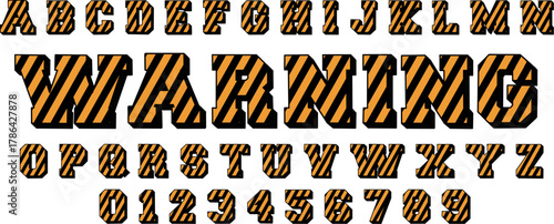 Caution Tape Alphabet Vector Set. Warning Barricade Letters and Numbers